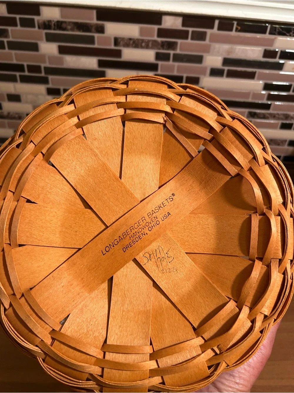 Vintage Longaberger Lidded Basket with Leather Handles - Honey Brown